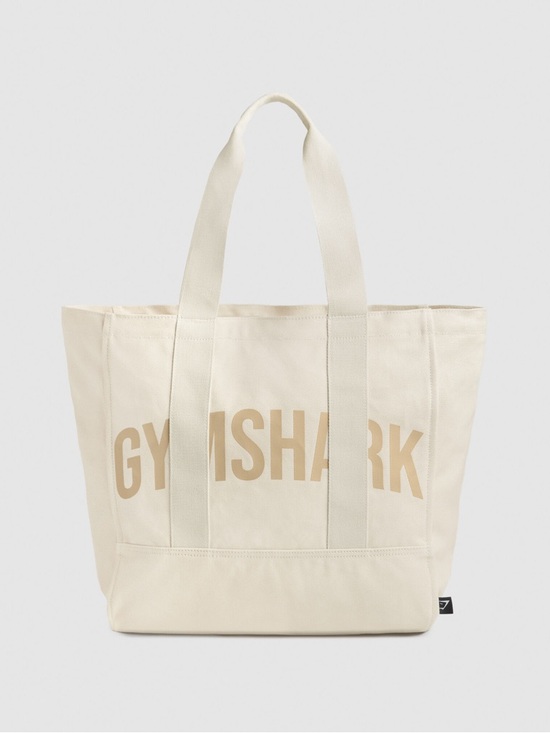 Gymshark Handbags - Gymshark Cream Canvas Tote with Tan Logo Print